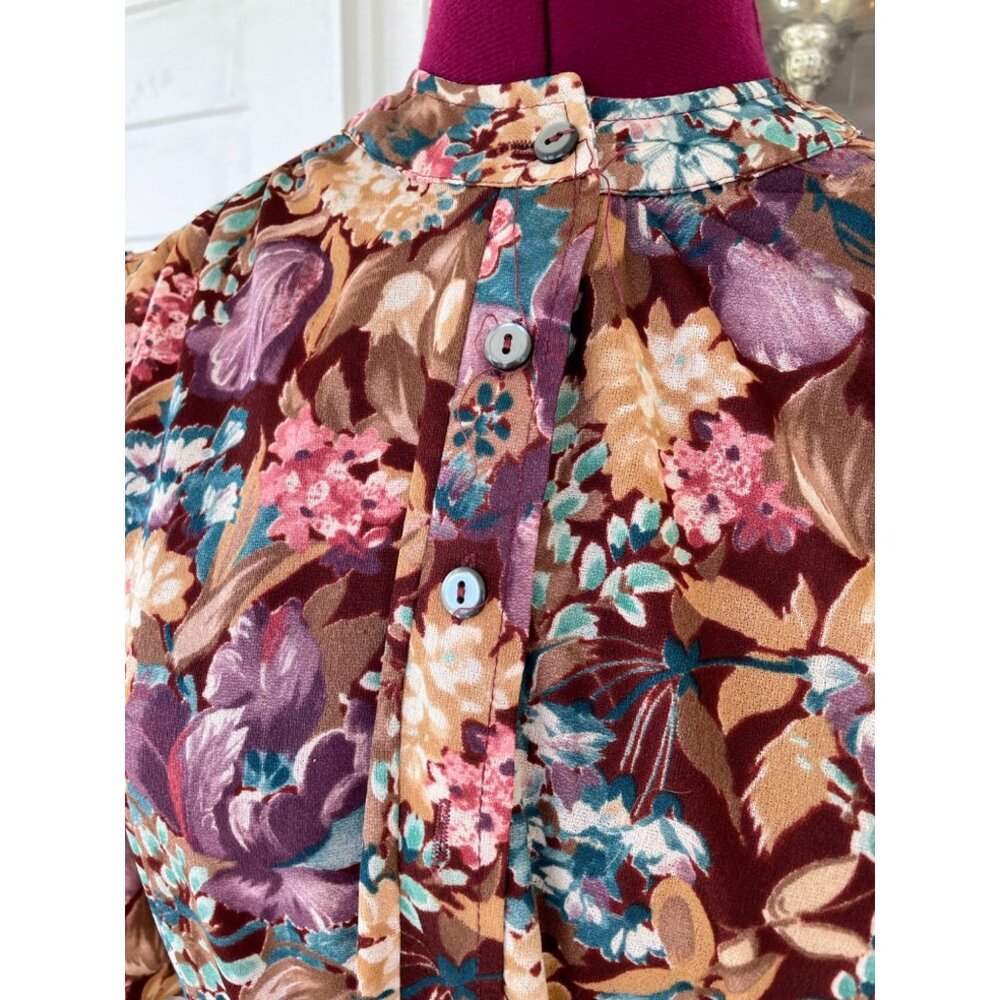 Vintage 1970s Floral Womens Belted Blouse Disco Size M - Picture 12 of 15
